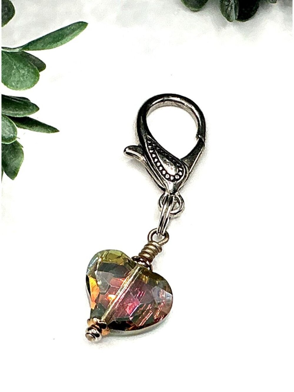 Heart-Shaped Crystal Charm With Lobster Clasp For Jewelry Making Or Accessories
